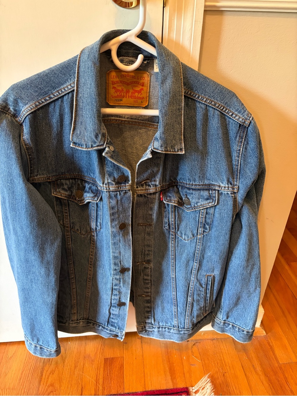 Levi's Blue Denim Jacket with Tan Leather Patch